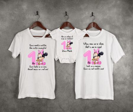 Seturi tricouri personalizate pentru familie aniversare 1 an - Tricouri personalizate aniversare 1 an - Baby Minnie - Model 2