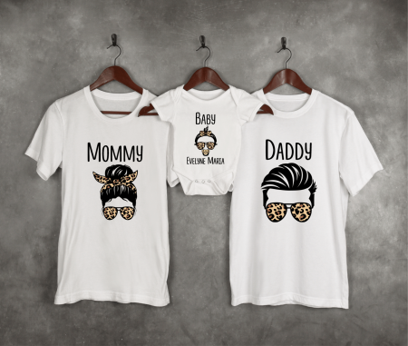 Tricouri personalizate Aniversare - Tricouri personalizate Aniversare 1 an - Mommy - Daddy - Baby - Leopard - Model fetiță