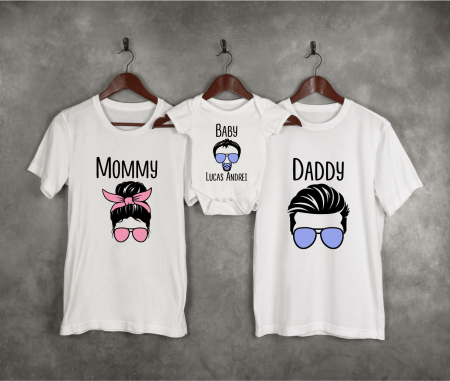 Seturi personalizate băieți - Tricouri personalizate Aniversare 1 an - Mommy - Daddy - Baby -  Model băiețel