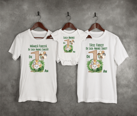 Seturi personalizate fetițe - Tricouri personalizate aniversare 1 an - Safari - Model 7