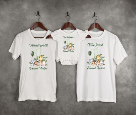 Seturi personalizate fetițe - Tricouri personalizate aniversare 1 an - Safari - Model 8