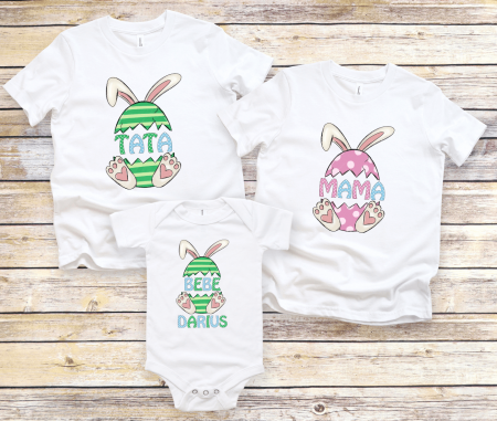 Set tricouri și body familie Paște - Tricouri personalizate familie - Mama - Tata - Bebe - Model băiat