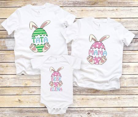 Set tricouri și body familie Paște - Tricouri personalizate familie - Mama - Tata - Bebe - Model fetiță
