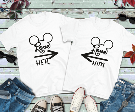 Tricouri - Set tricouri personalizate pentru cuplu - Love him - her