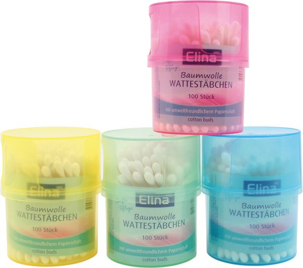 Betisoare de urechi din bumbac 100 bucati cutie colorata Elina Med [1]