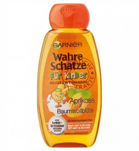 Sampon pentru copii 2-in-1 Garnier True Treasures cu ulei organic de caise si floare de bumbac, 250 ml [1]