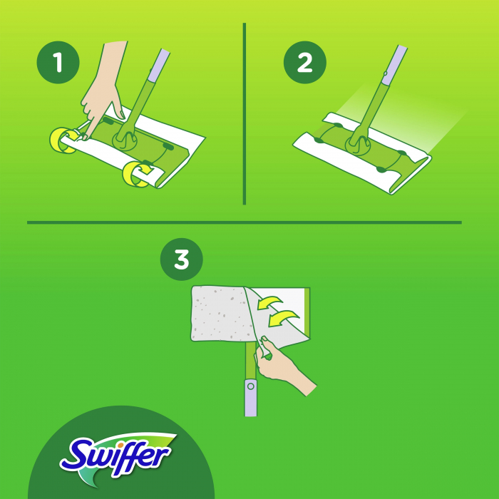 Trusa de baza cu Mop Uscat/Umed Swiffer Trap & Lock 1 Mop, 8 Rezerve lavete uscate + 3 Rezerve lavete umede [5]