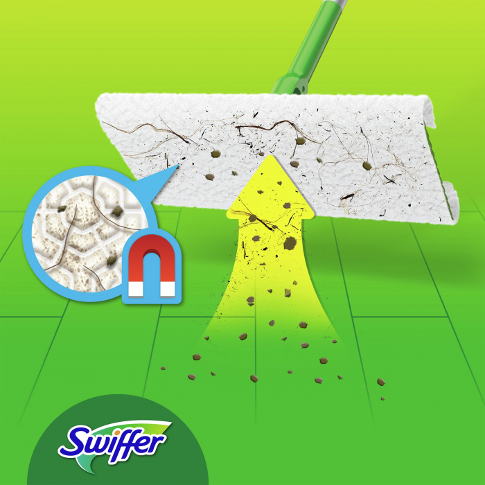Trusa de baza cu Mop Uscat/Umed Swiffer Trap & Lock 1 Mop, 8 Rezerve lavete uscate + 3 Rezerve lavete umede [6]