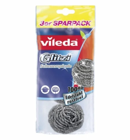PRODUSE CASA SI BUCATARIE - Burete vase spiralat Vileda Glitzi Inox, 3 bucati