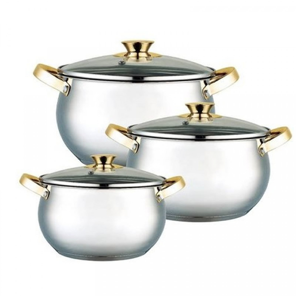 Set 3 oale din inox cu capace din sticla , 5.5L, 7L, 8.5L, Grunberg GR1057 [1]