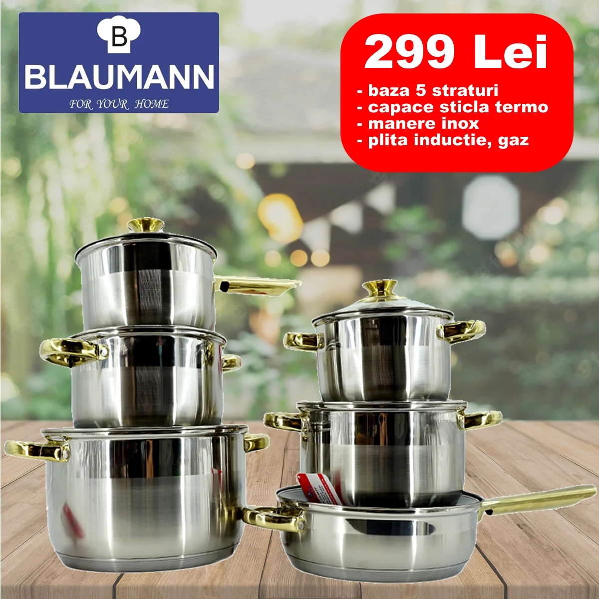 Set oale 12 piese inox Blaumann compatibile gaz, inductie, cuptor [1]