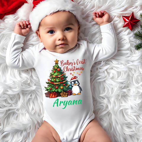 TRICOURI CRACIUN - BODY MY FIRST CHRISTMAS, BODY PERSONALIZAT CRACIUN, BODY BEBE PRIMUL MEU CRACIUN