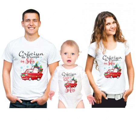 SET 3 PIESE - SET TRICOURI PERSONALIZATE CRACIUN  DE POVESTE CU ANIMALUTE IN MASINA