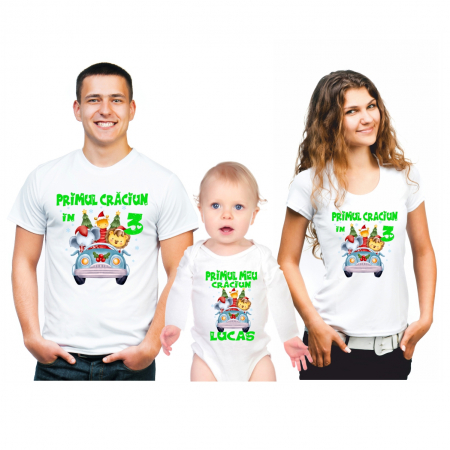 SET 3 PIESE - SET TRICOURI PERSONALIZATE CRACIUN ANIMALUTE SAFARI