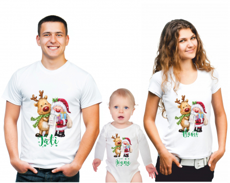 SET 3 PIESE - SET TRICOURI PERSONALIZATE CRACIUN  MOS SI REN