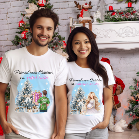 TRICOURI CUPLU CRACIUN - TRICOURI VIITORI PARINTI, TRICOURI MATERNITATE PERSONALIZATE, TRICOURI CRACIUN VIITORI PARINTI