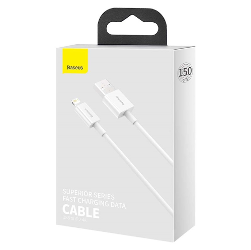 Baseus Superior Charging and Data Transfer Cable, USB to Lightning, 1.5 m, 2.4 A, 20W, 480Mbps, White [7]