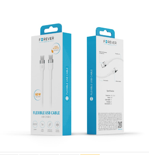 Forever Flexible charging and data transfer cable, USB-C to USB-C, 1.0 m, 60W, 3A, white [5]