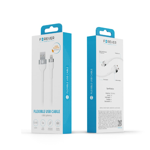 Cablu incarcare si transfer de date Forever Flexible, USB la Lightning, 1.0 m, 2.4A, alb [3]