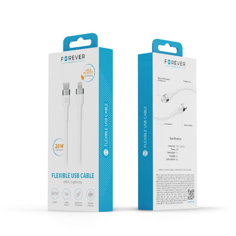 Cablu incarcare si transfer de date Forever Flexible, USB-C la Lightning, 2.0 m, 20W, 3A, alb [5]