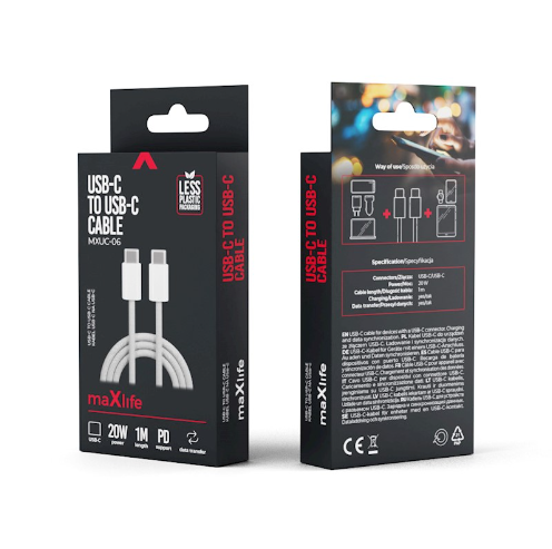 Maxlife MXUC-06 charging and data transfer cable, USB-C to USB-C, 1.0 m, 20W, gray [5]