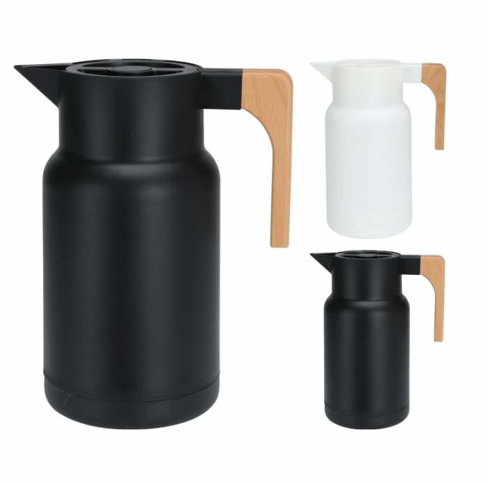 Cana termos Excellent Houseware, plastic/lemn, 1 l, alb [3]