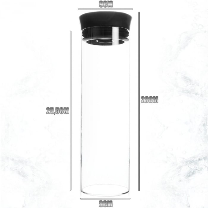 Carafa apa Excellent Houseware, sticla borosilicata, 9x28 cm, 1l, transparent/negru [5]