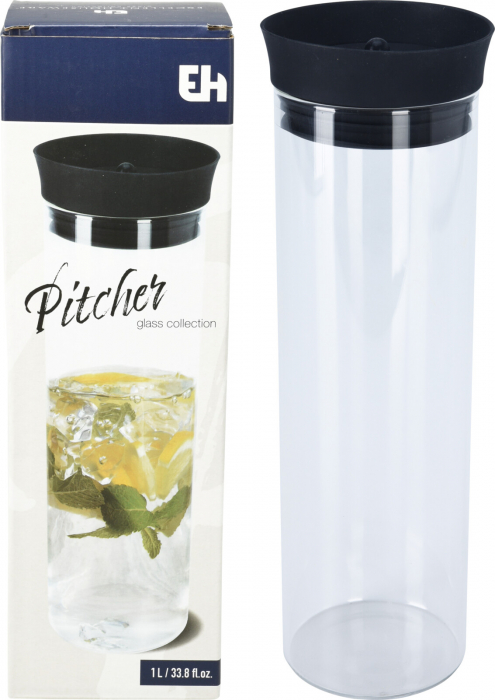 Carafa apa Excellent Houseware, sticla borosilicata, 9x28 cm, 1l, transparent/negru [3]