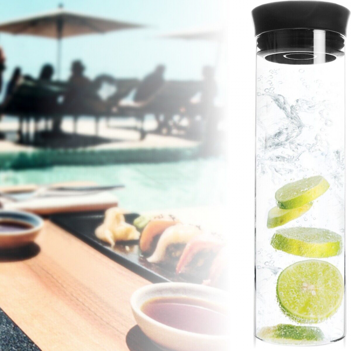 Carafa apa Excellent Houseware, sticla borosilicata, 9x28 cm, 1l, transparent/negru [4]
