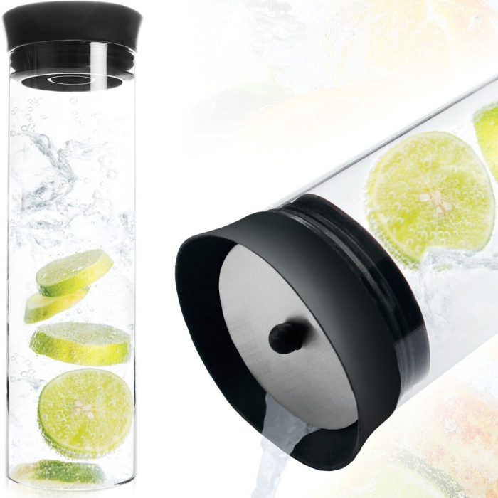 Carafa apa Excellent Houseware, sticla borosilicata, 9x28 cm, 1l, transparent/negru [7]