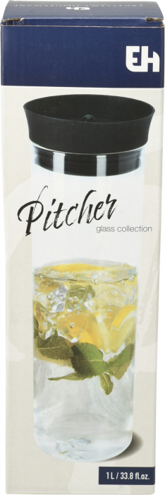 Carafa apa Excellent Houseware, sticla borosilicata, 9x28 cm, 1l, transparent/negru [2]