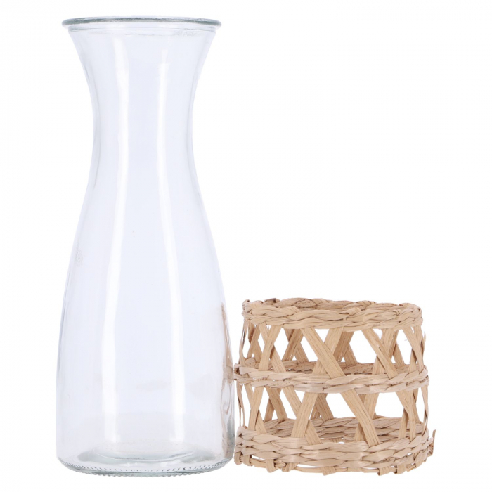 Carafa Excellent Houseware, sticla/ratan, 8x25.5 cm, 1.2 l, transparent/maro [2]