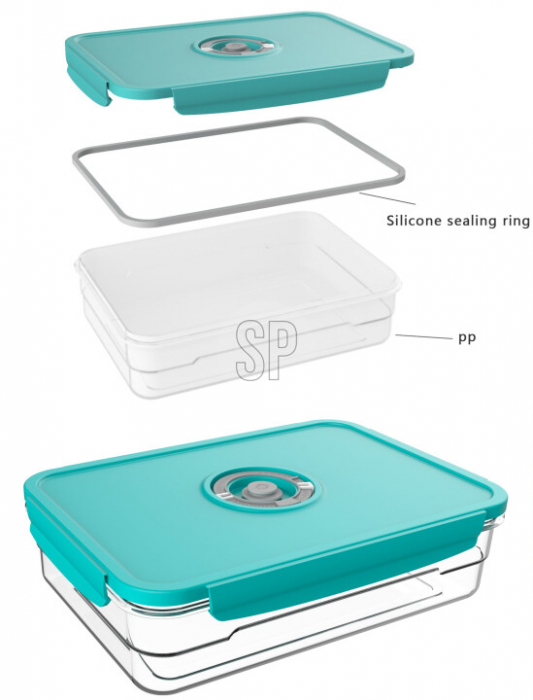 Caserola alimente Excellent Houseware, polipropilena, 23x16x7 cm, 1.2 l, transparent/verde [4]