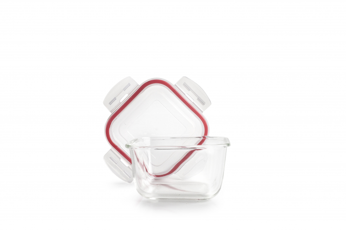 Caserola alimente Ibili-Borosilicato, sticla borosilicata, 16x16x9.5 cm, 1 l, transparent/rosu [2]