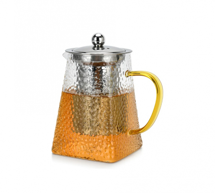 Ceainic cu infusor Fissman, sticla borosilicata/otel inoxidabil, 13.5x9.3x15 cm, 700 ml, argintiu/galben [4]