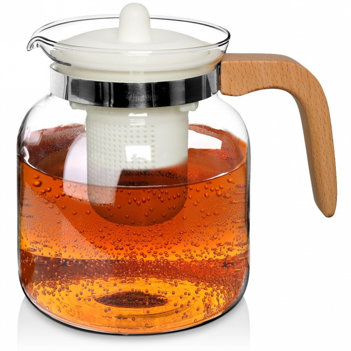 Ceainic cu infusor Koopman, sticla/lemn, 12x16 cm, 1.5 l, transparent/maro [3]