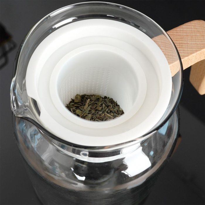 Ceainic cu infusor Koopman, sticla/lemn, 12x16 cm, 1.5 l, transparent/maro [5]