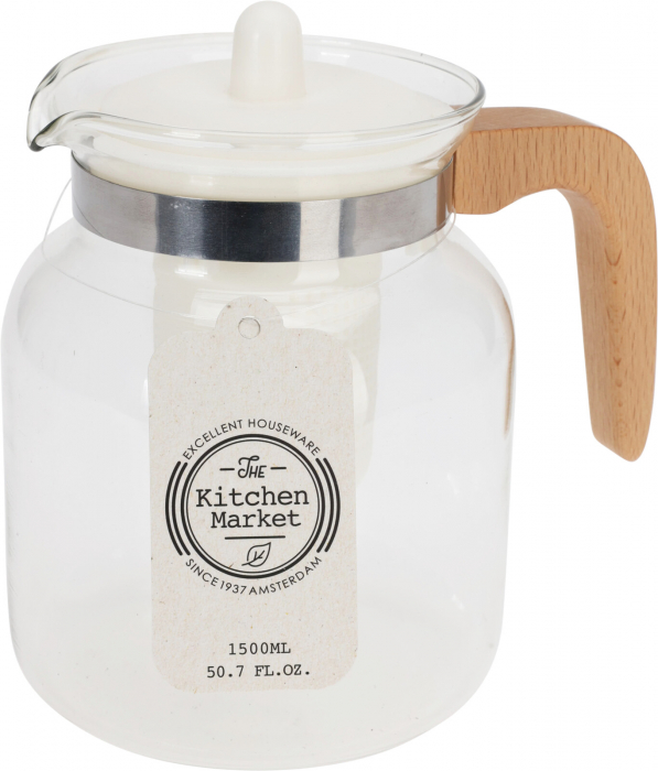 Ceainic cu infusor Koopman, sticla/lemn, 12x16 cm, 1.5 l, transparent/maro [1]