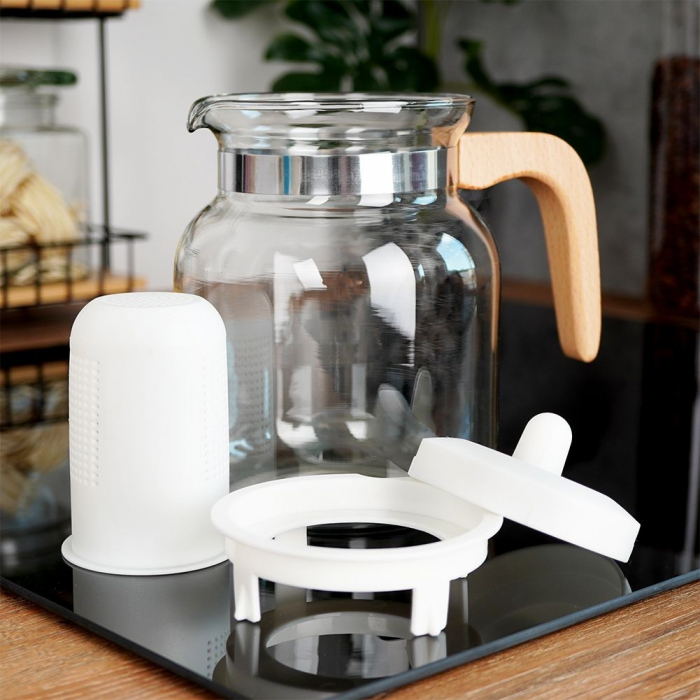 Ceainic cu infusor Koopman, sticla/lemn, 12x16 cm, 1.5 l, transparent/maro [10]