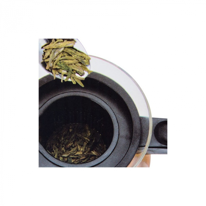 Ceainic cu infuzor Excellent Houseware, sticla/plastic, 16 x 10.5 cm, transparent/negru [5]