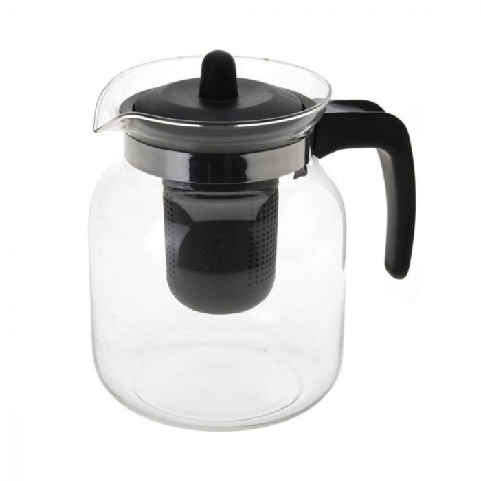 Ceainic cu infuzor Excellent Houseware, sticla/plastic, 16 x 10.5 cm, transparent/negru [2]