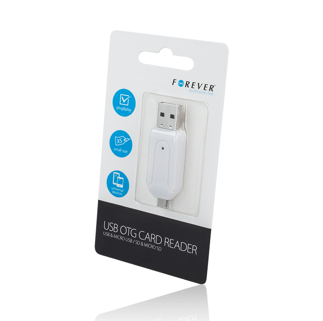 Cititor de carduri Forever OTG ,microSD / SD USB + microUSB, alb [3]