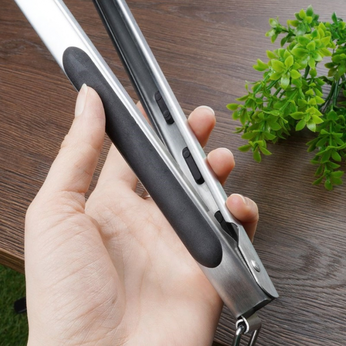 Cleste gratar BBQ, otel inoxidabil, 43 cm, argintiu/negru [7]