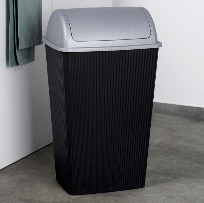 Cos de gunoi Excellent Houseware, plastic, 38x30x64 cm, 38 l, negru/gri [2]