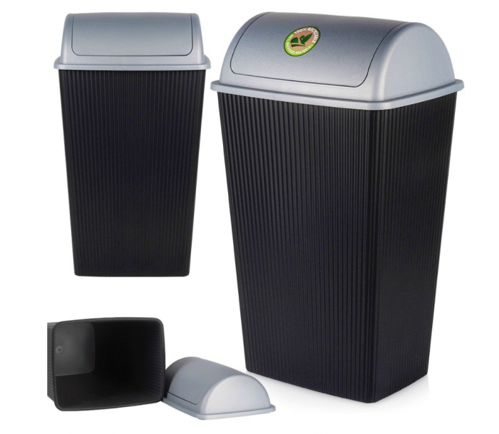 Cos de gunoi Excellent Houseware, plastic, 38x30x64 cm, 38 l, negru/gri [6]