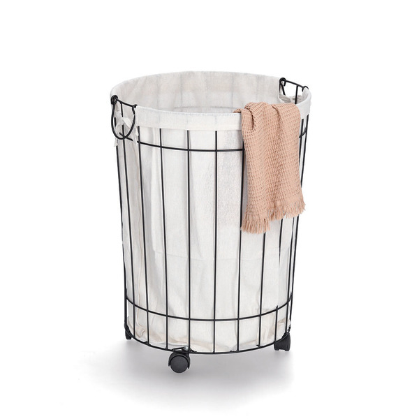 Cos de rufe pe roti Zeller, metal/panza, 44x60 cm, negru/bej [3]