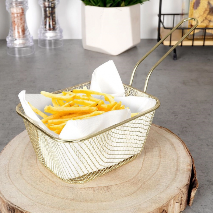Koopman International French fries serving basket, chrome steel, 23x11x13 cm, gold [3]