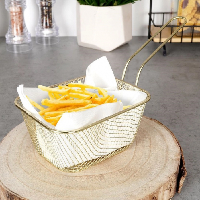 Koopman International French fries serving basket, chrome steel, 23x11x13 cm, gold [7]