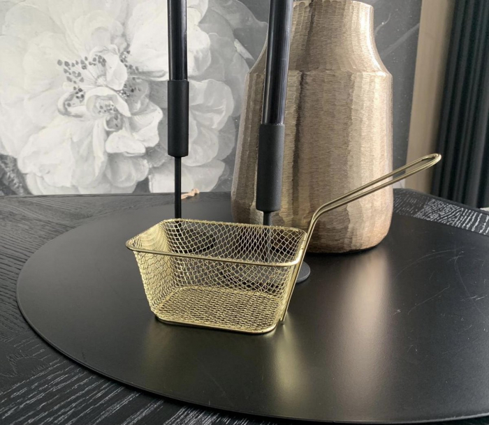 Koopman International French fries serving basket, chrome steel, 23x11x13 cm, gold [2]