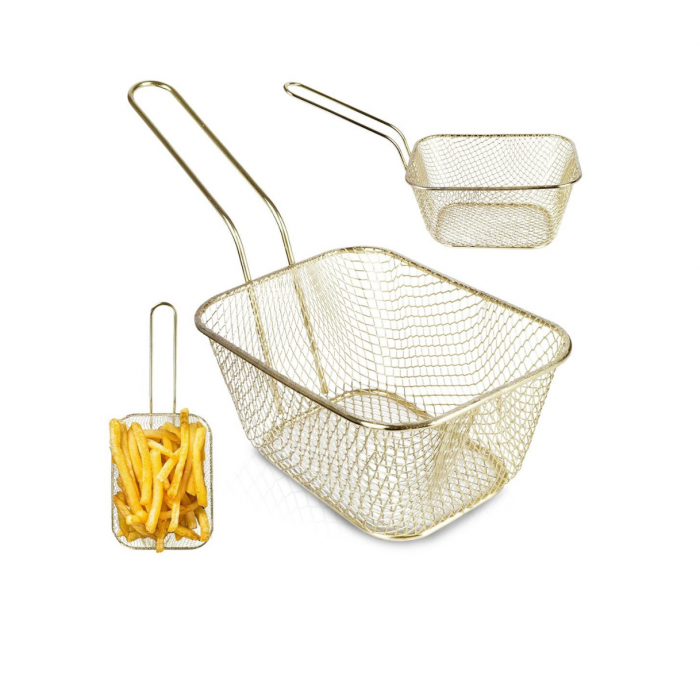 Koopman International French fries serving basket, chrome steel, 23x11x13 cm, gold [6]